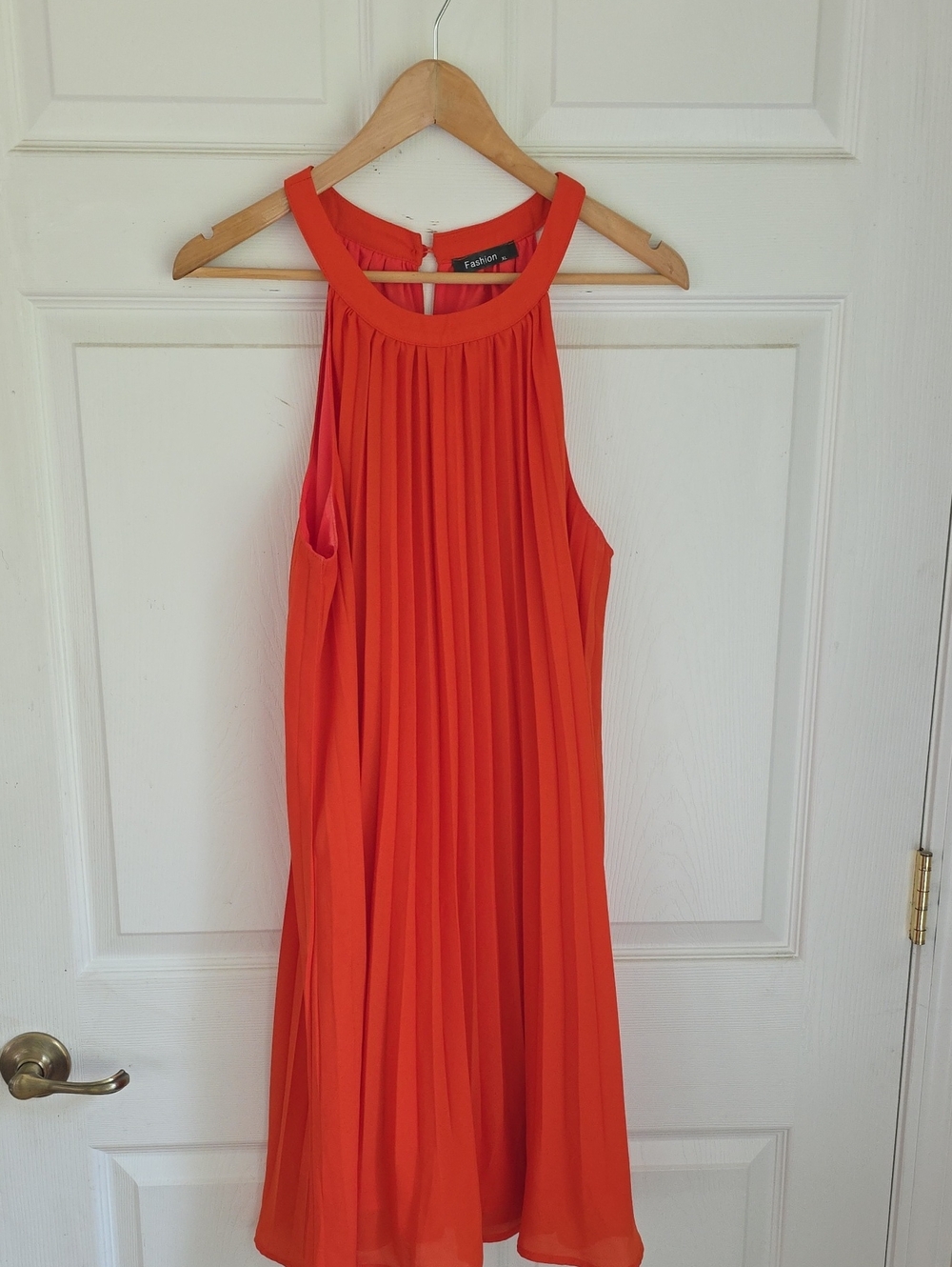 Fashion Brand Company Bright Orange Pleated Halter Mini Dress